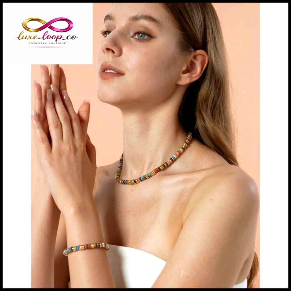 Stackable Bangle Bracelets Gold Plated Beaded Sto… - image 7